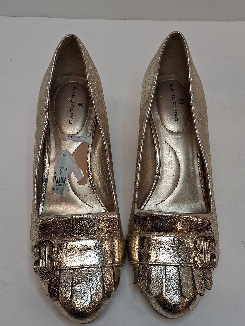Bandolino Gold Kiltie Fringe Loafers Buckle Metallic Flats Size 6.5